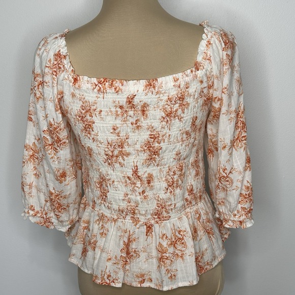 Loft Smocked Square Neck Top Size S Cottagecore Floral Boho - Picture 2 of 8